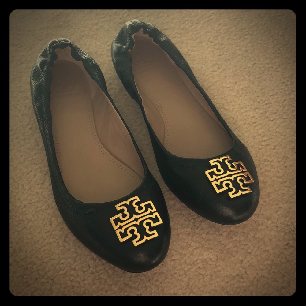 Tory Burch black leather flats, 7.5
